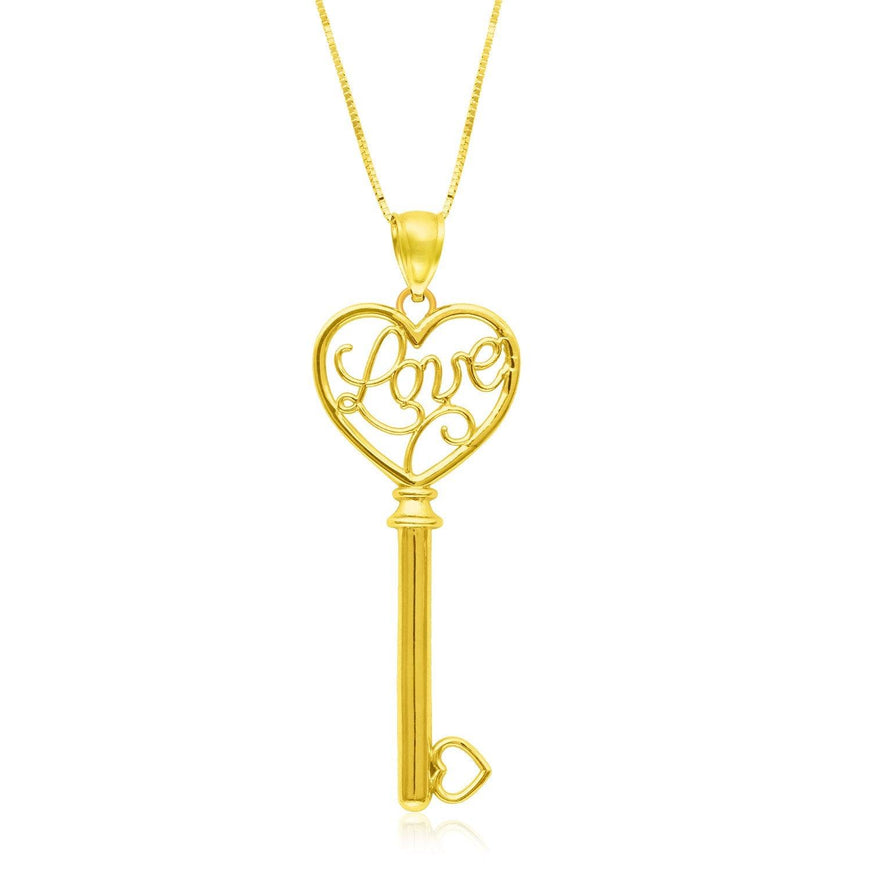 14k Yellow Gold Skeleton Key Style LOVE Pendant - Ellie Belle