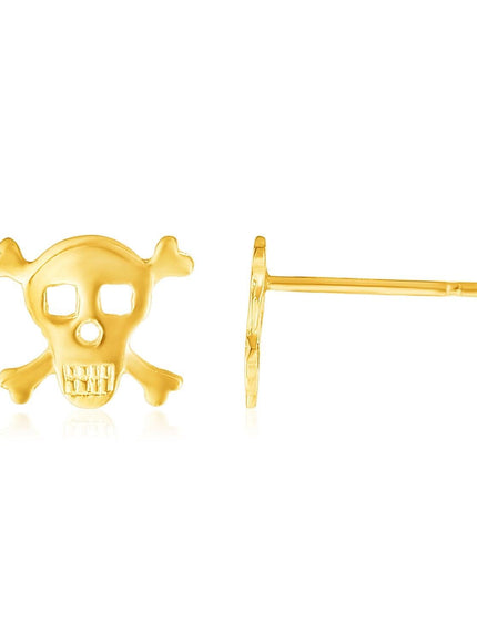 14K Yellow Gold Skull and Crossbones Post Earrings - Ellie Belle