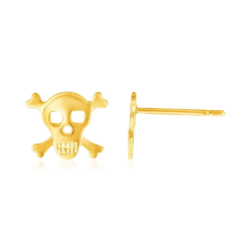 14K Yellow Gold Skull and Crossbones Post Earrings - Ellie Belle