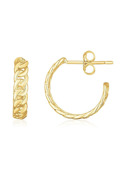 14K Yellow Gold Slender Curb Chain Hoop Earrings - Ellie Belle