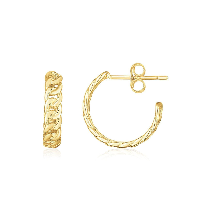 14K Yellow Gold Slender Curb Chain Hoop Earrings - Ellie Belle