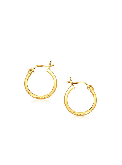 14k Yellow Gold Slender Hoop Earring with Diamond-Cut Finish (15mm Diameter) - Ellie Belle