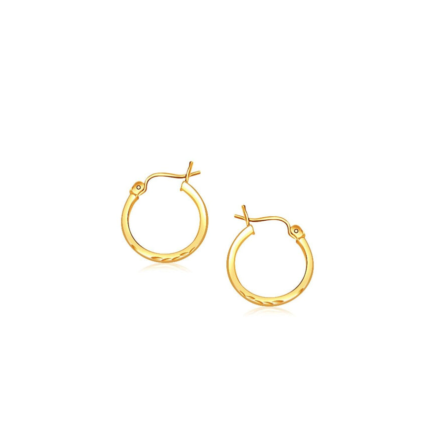 14k Yellow Gold Slender Hoop Earring with Diamond-Cut Finish (15mm Diameter) - Ellie Belle