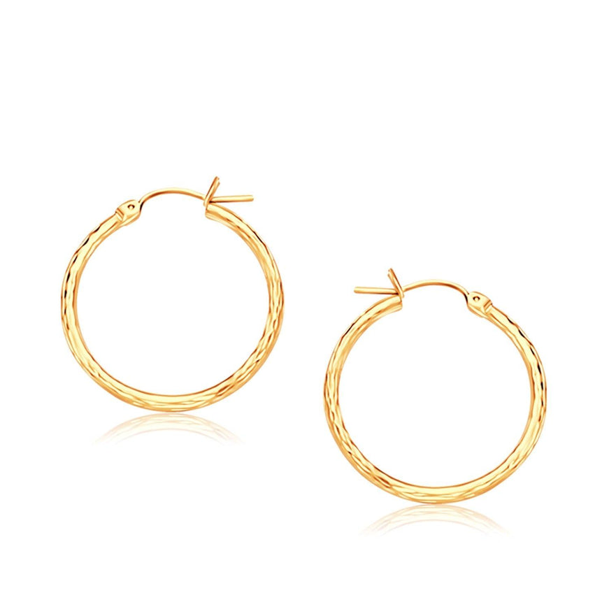 14k Yellow Gold Slender Hoop Earring with Diamond-Cut Finish (25mm Diameter) - Ellie Belle