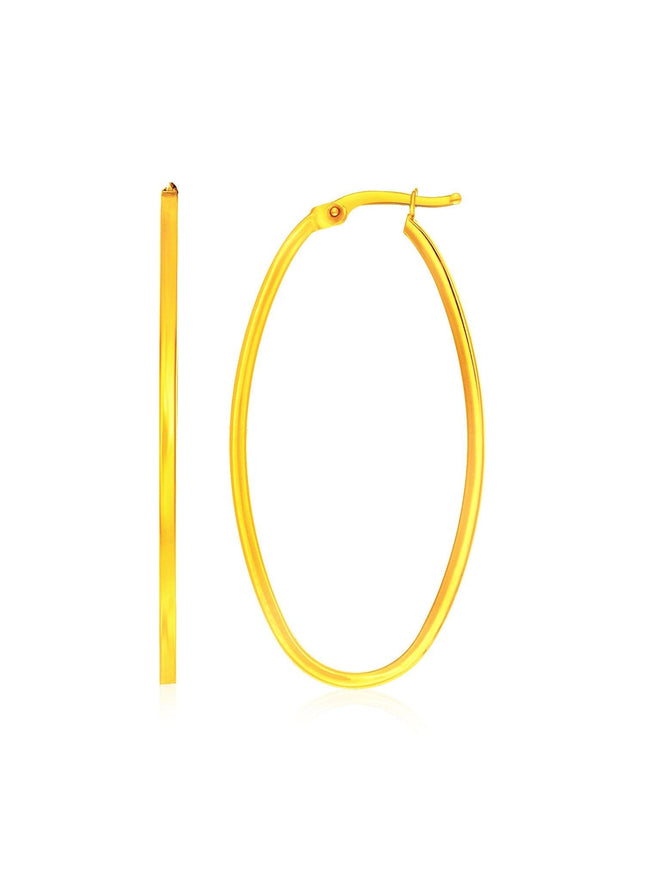 14k Yellow Gold Slim Oval Shape Hoop Earrings - Ellie Belle