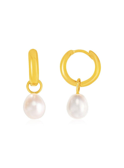 14k Yellow Gold Small Hoop Earrings with Pearls - Ellie Belle