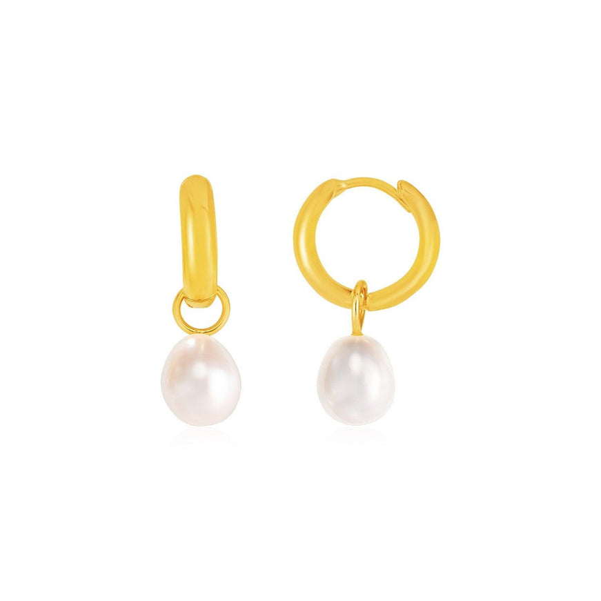 14k Yellow Gold Small Hoop Earrings with Pearls - Ellie Belle