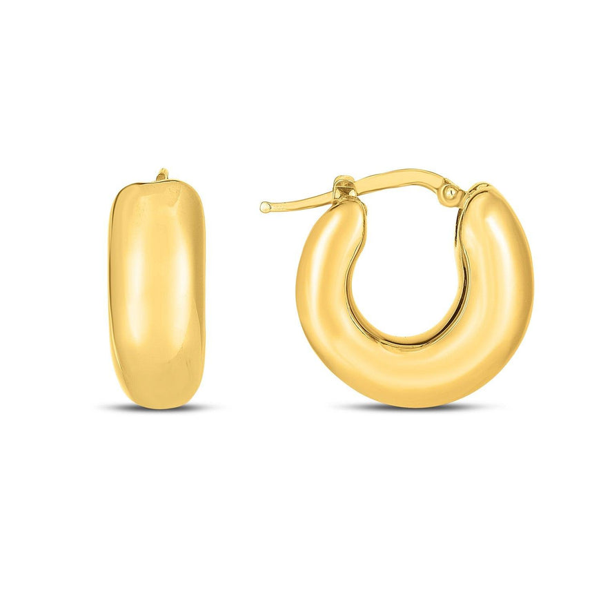 14k Yellow Gold Small Puffy Hoops - Ellie Belle