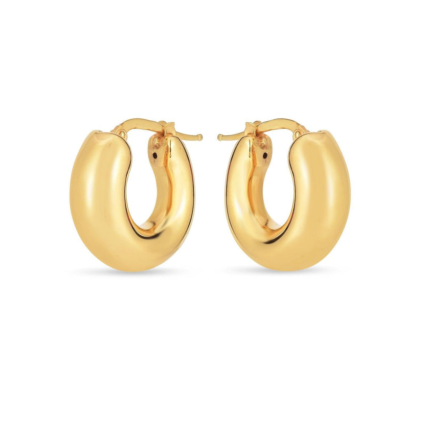 14k Yellow Gold Small Puffy Hoops - Ellie Belle