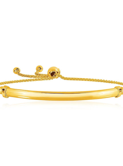 14k Yellow Gold Smooth Curved Bar and Lariat Style Bracelet - Ellie Belle