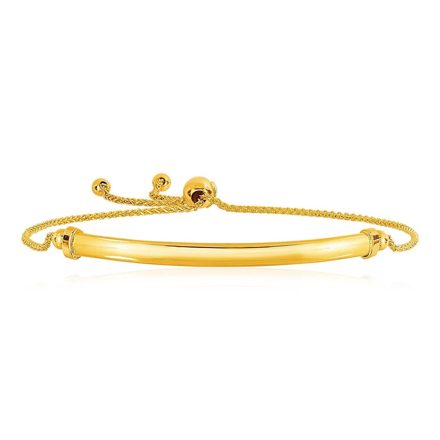 14k Yellow Gold Smooth Curved Bar and Lariat Style Bracelet - Ellie Belle