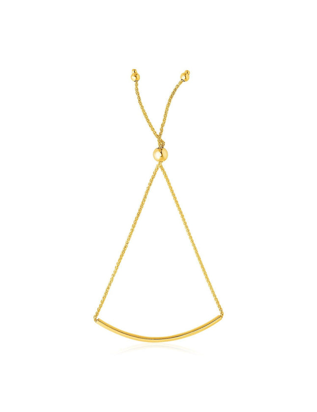 14k Yellow Gold Smooth Curved Bar Lariat Design Bracelet - Ellie Belle