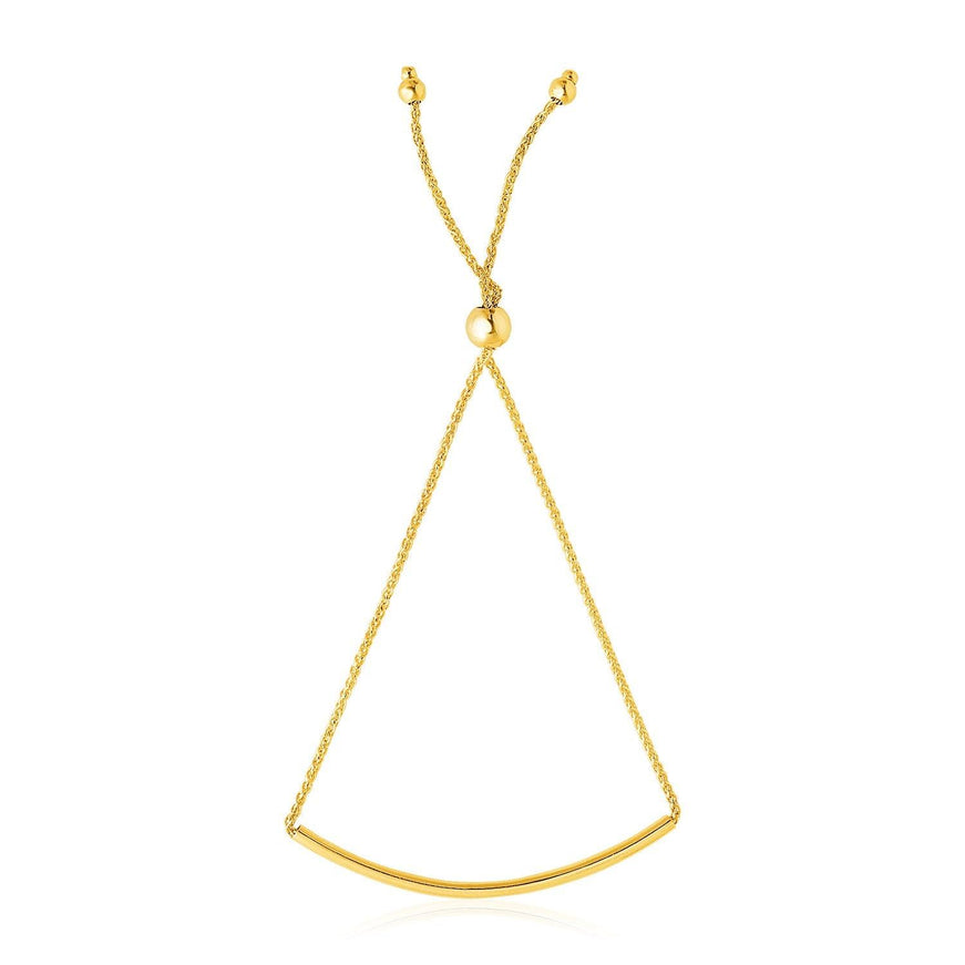 14k Yellow Gold Smooth Curved Bar Lariat Design Bracelet - Ellie Belle