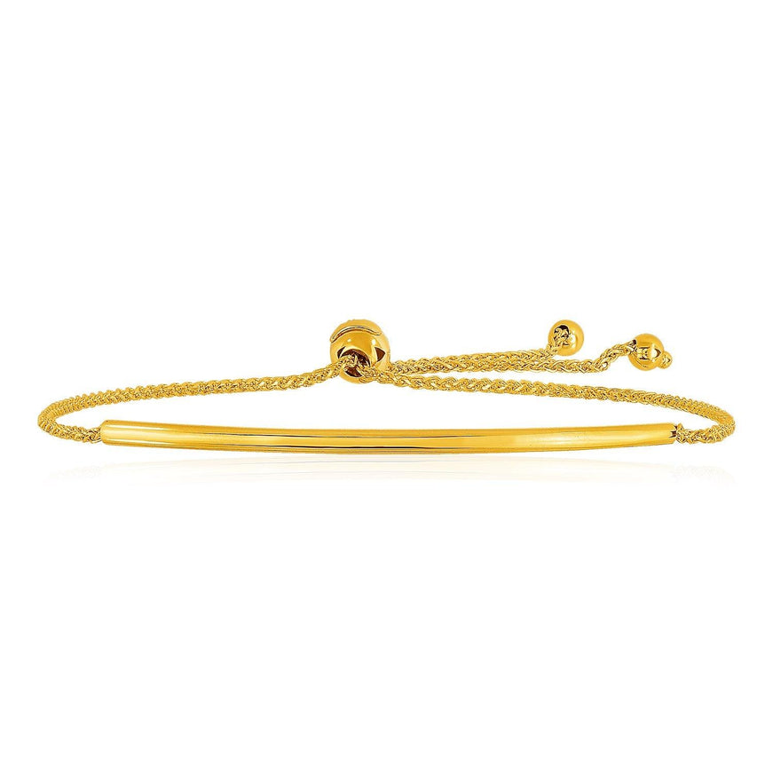 14k Yellow Gold Smooth Curved Bar Lariat Design Bracelet - Ellie Belle