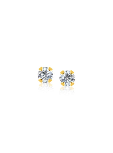 14k Yellow Gold Stud Earrings with Faceted White Cubic Zirconia - Ellie Belle