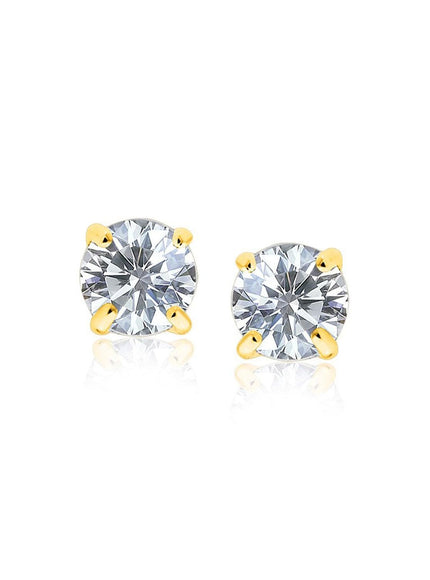 14k Yellow Gold Stud Earrings with White Hue Faceted Cubic Zirconia - Ellie Belle