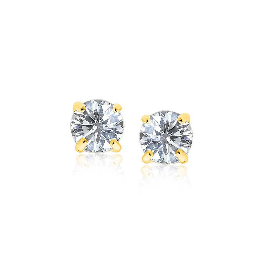 14k Yellow Gold Stud Earrings with White Hue Faceted Cubic Zirconia - Ellie Belle