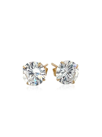 14k Yellow Gold Stud Earrings with White Hue Faceted Cubic Zirconia - Ellie Belle