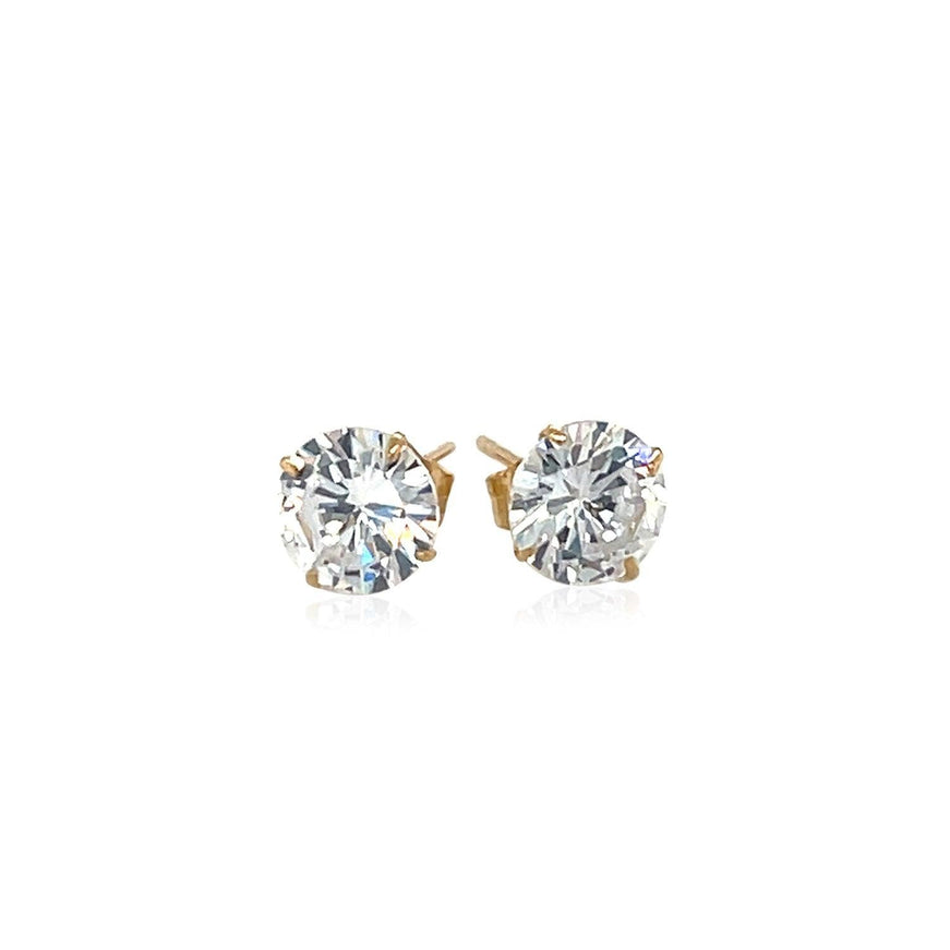 14k Yellow Gold Stud Earrings with White Hue Faceted Cubic Zirconia - Ellie Belle