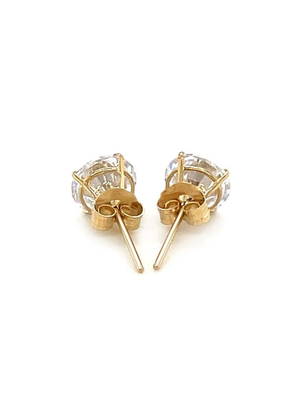 14k Yellow Gold Stud Earrings with White Hue Faceted Cubic Zirconia - Ellie Belle