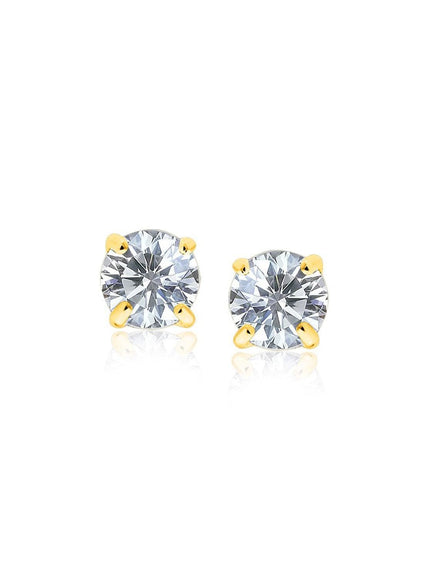 14k Yellow Gold Stud Earrings with White Hue Faceted Cubic Zirconia - Ellie Belle