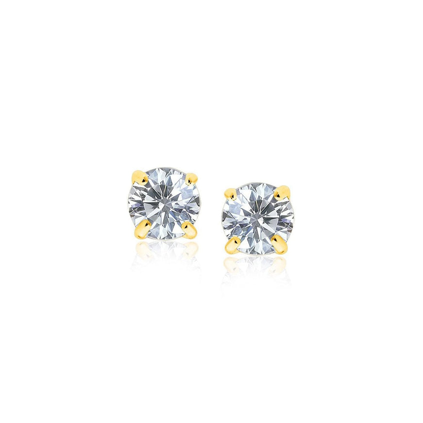 14k Yellow Gold Stud Earrings with White Hue Faceted Cubic Zirconia - Ellie Belle