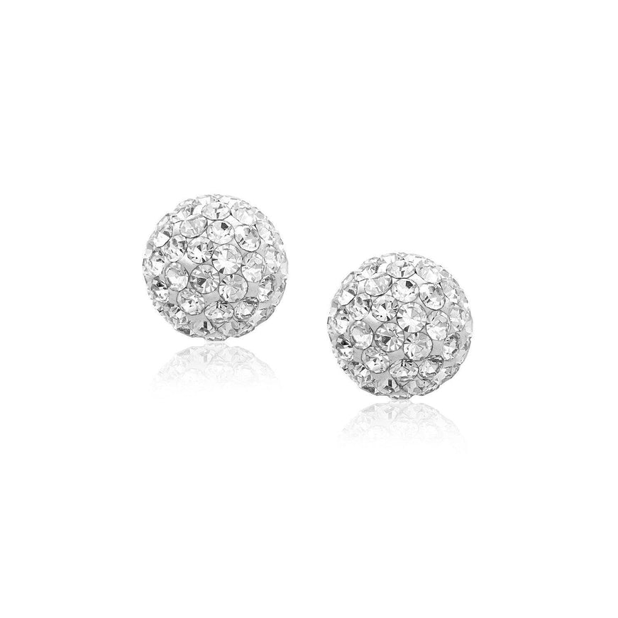 14k Yellow Gold Stud White Crystal Ball Earrings - Ellie Belle