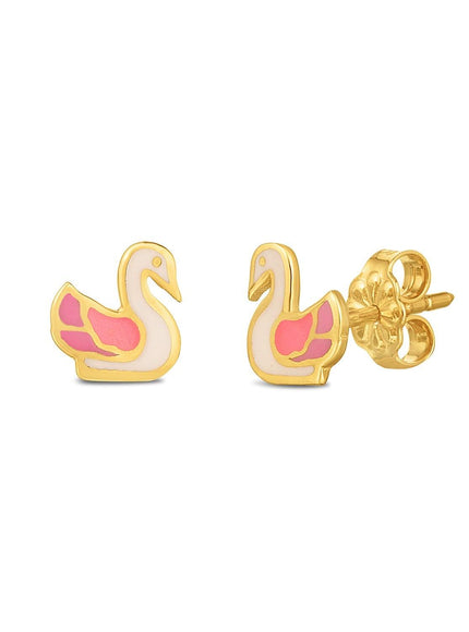 14k Yellow Gold Swan Studs - Ellie Belle