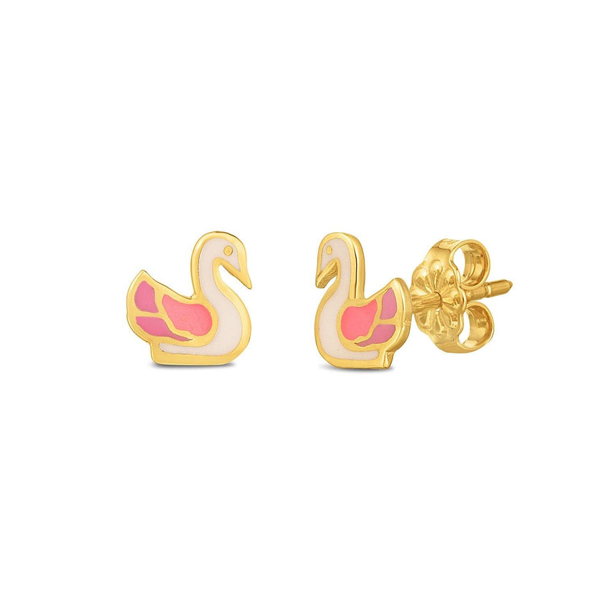 14k Yellow Gold Swan Studs - Ellie Belle