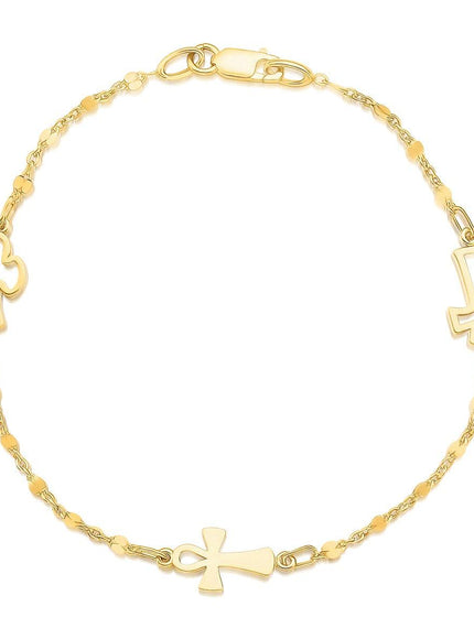 14k Yellow Gold Symbolic Cross Bracelet - Ellie Belle