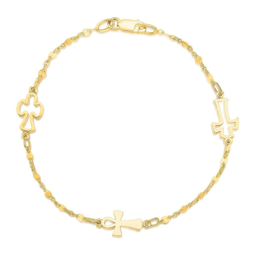 14k Yellow Gold Symbolic Cross Bracelet - Ellie Belle