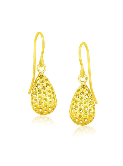 14k Yellow Gold Teardrop Drop Earrings with Honeycomb Texture - Ellie Belle