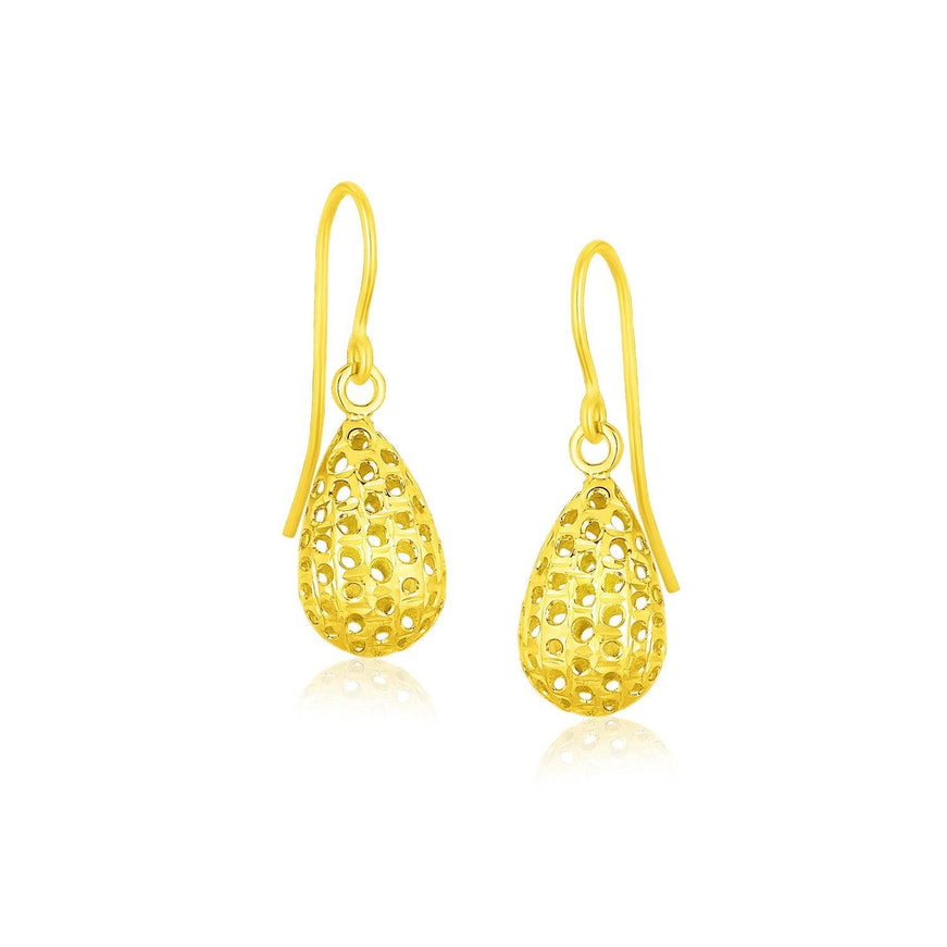 14k Yellow Gold Teardrop Drop Earrings with Honeycomb Texture - Ellie Belle