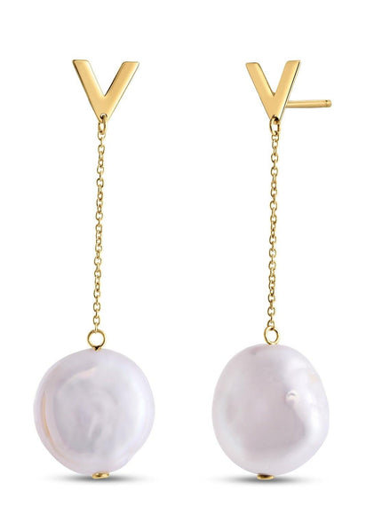 14k Yellow Gold Tesoro Pearl Drop Earrings - Ellie Belle