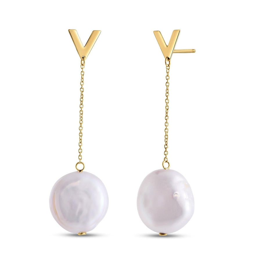 14k Yellow Gold Tesoro Pearl Drop Earrings - Ellie Belle