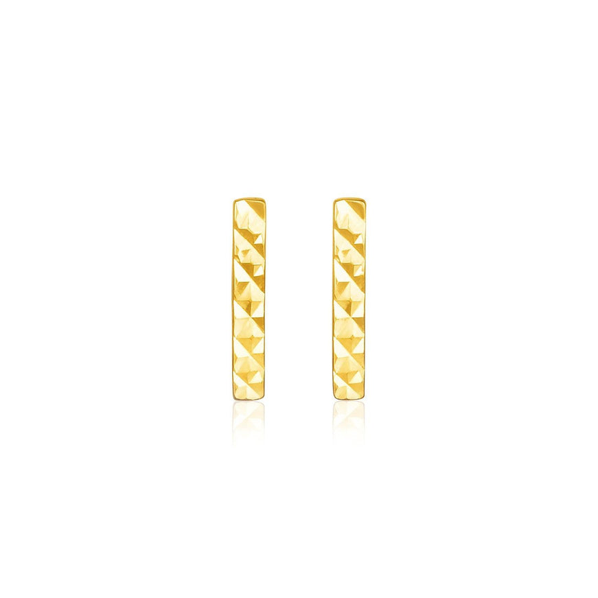 14k Yellow Gold Textured Bar Earrings - Ellie Belle