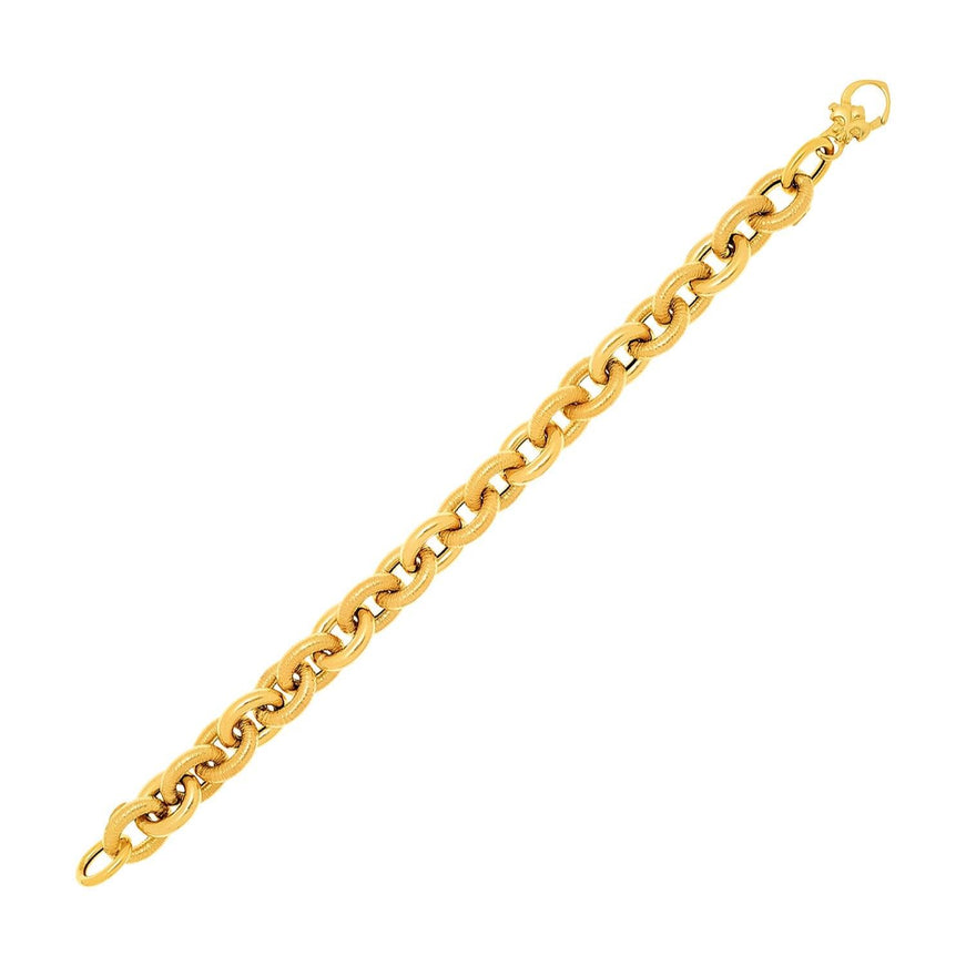 14k Yellow Gold Textured Cable Chain Style Bracelet - Ellie Belle