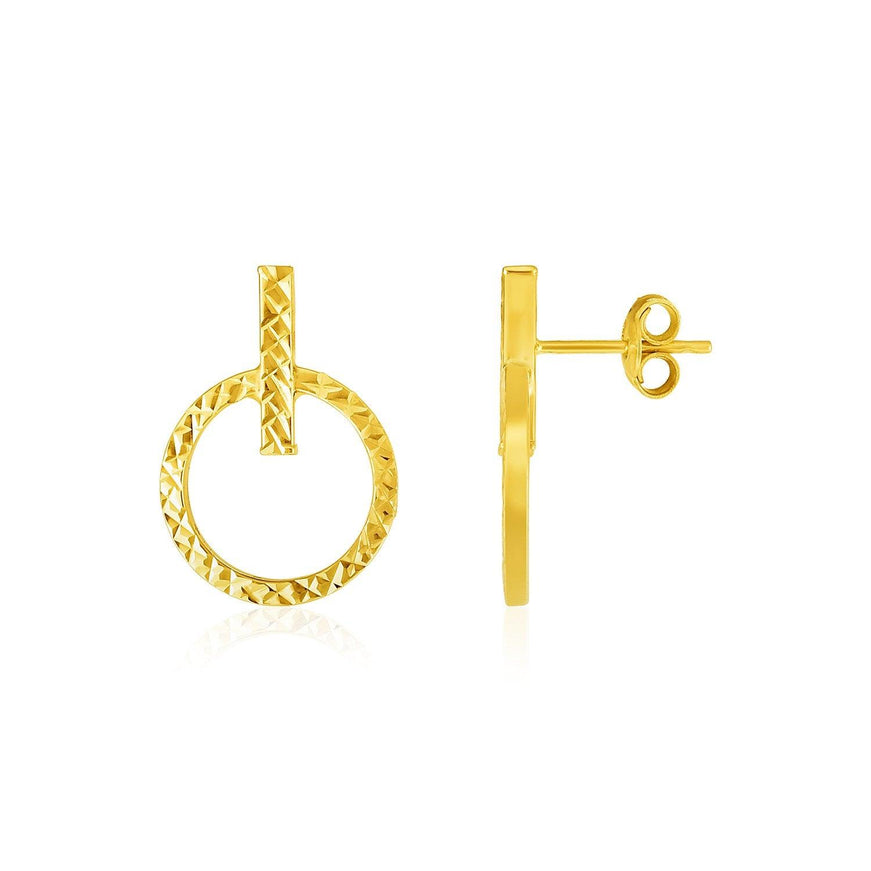 14k Yellow Gold Textured Circle and Bar Post Earrings - Ellie Belle