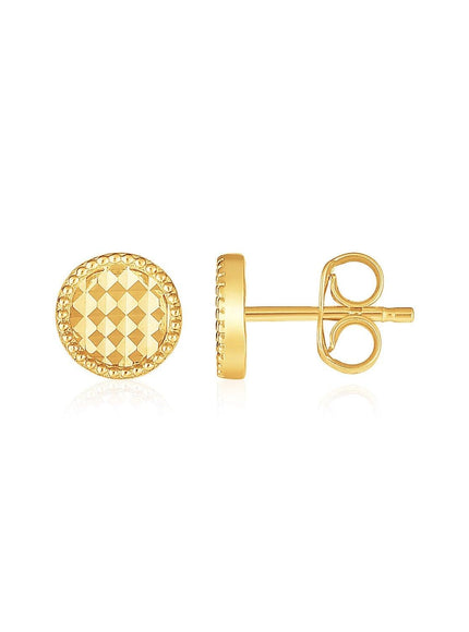 14k Yellow Gold Textured Circle Post Earrings - Ellie Belle