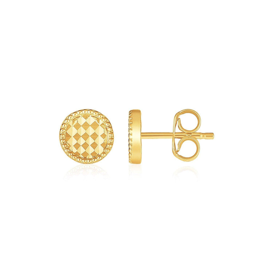 14k Yellow Gold Textured Circle Post Earrings - Ellie Belle