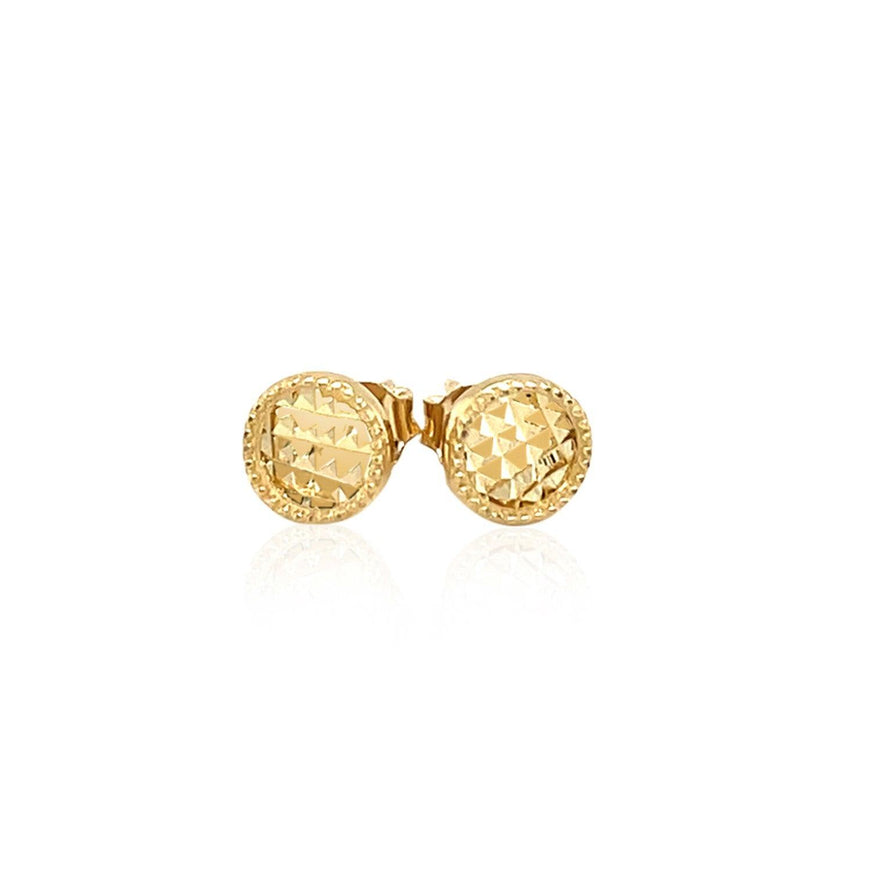 14k Yellow Gold Textured Circle Post Earrings - Ellie Belle