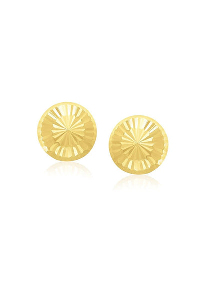 14k Yellow Gold Textured Flat Style Stud Earrings - Ellie Belle