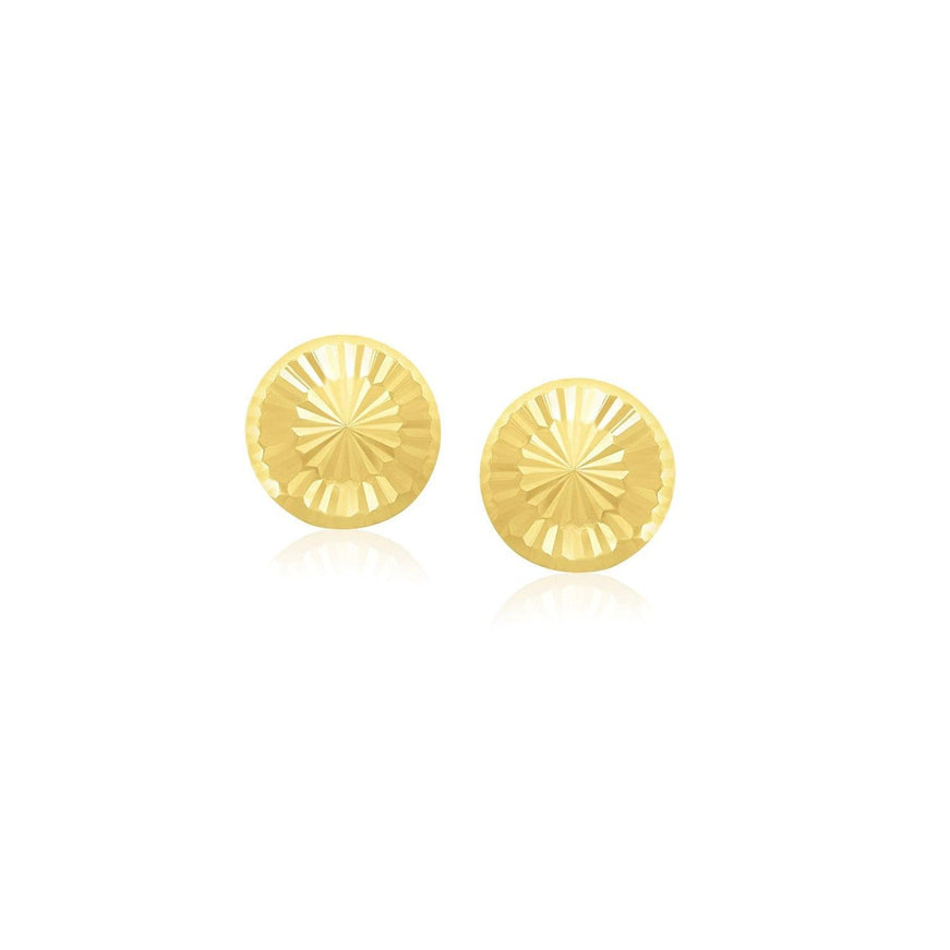 14k Yellow Gold Textured Flat Style Stud Earrings - Ellie Belle