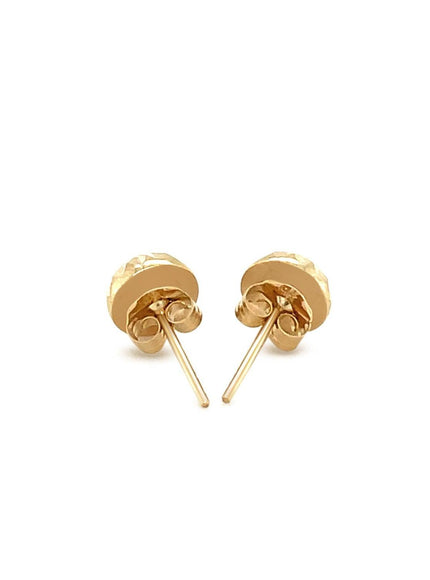 14k Yellow Gold Textured Flat Style Stud Earrings - Ellie Belle