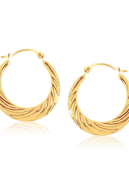 14k Yellow Gold Textured Graduated Twist Hoop Earrings - Ellie Belle