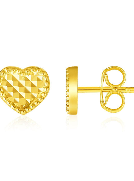 14k Yellow Gold Textured Heart Post Earrings - Ellie Belle