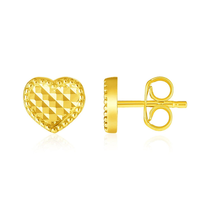 14k Yellow Gold Textured Heart Post Earrings - Ellie Belle