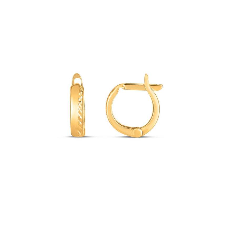 14k Yellow Gold Textured Huggie Hoops - Ellie Belle