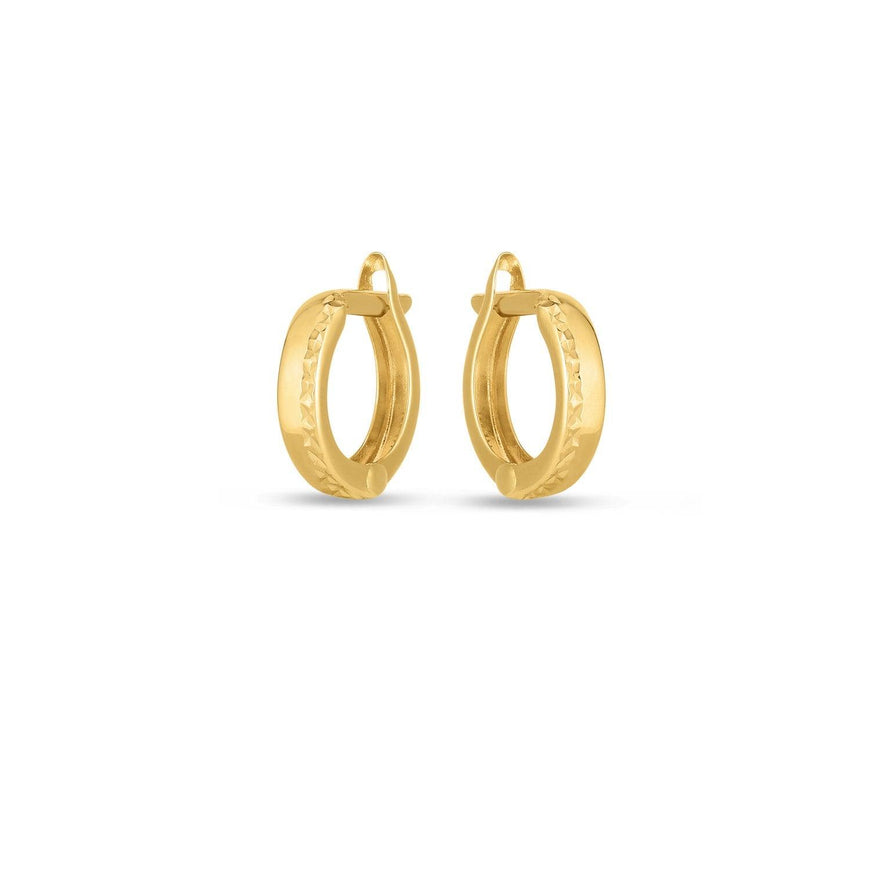 14k Yellow Gold Textured Huggie Hoops - Ellie Belle