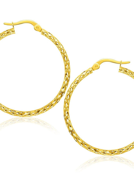 14k Yellow Gold Textured Large Hoop Earrings - Ellie Belle